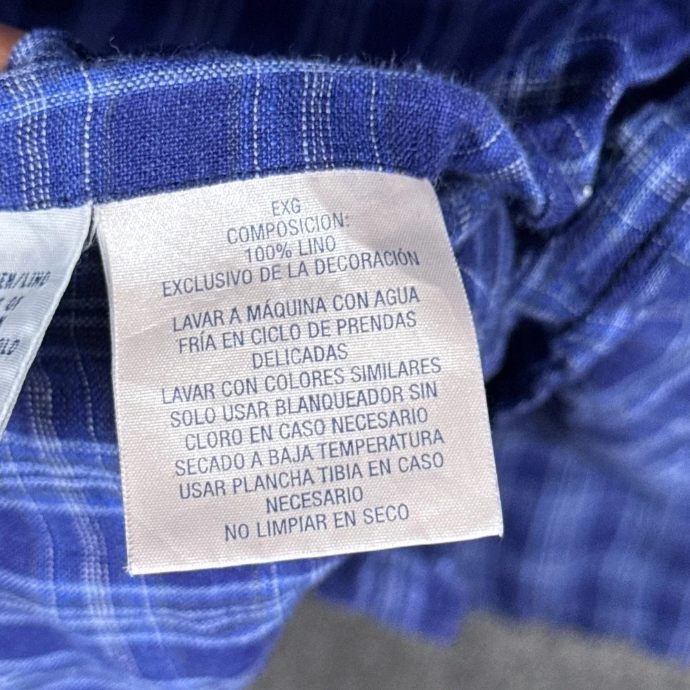Polo Ralph Lauren Shirt Mens XL Blue Plaid Ocean Wash 100% Linen Long Sleeve